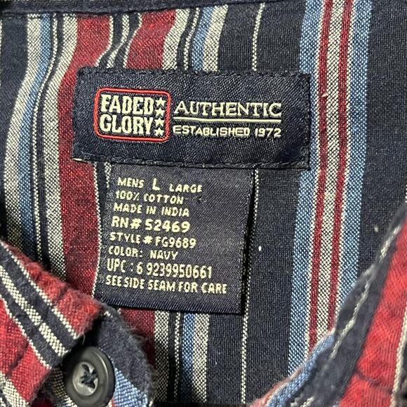 Vintage Y2K Faded‎ Glory Plaid Striped Shirt Mens Large 100% Cotton Button Down - Picture 9 of 9